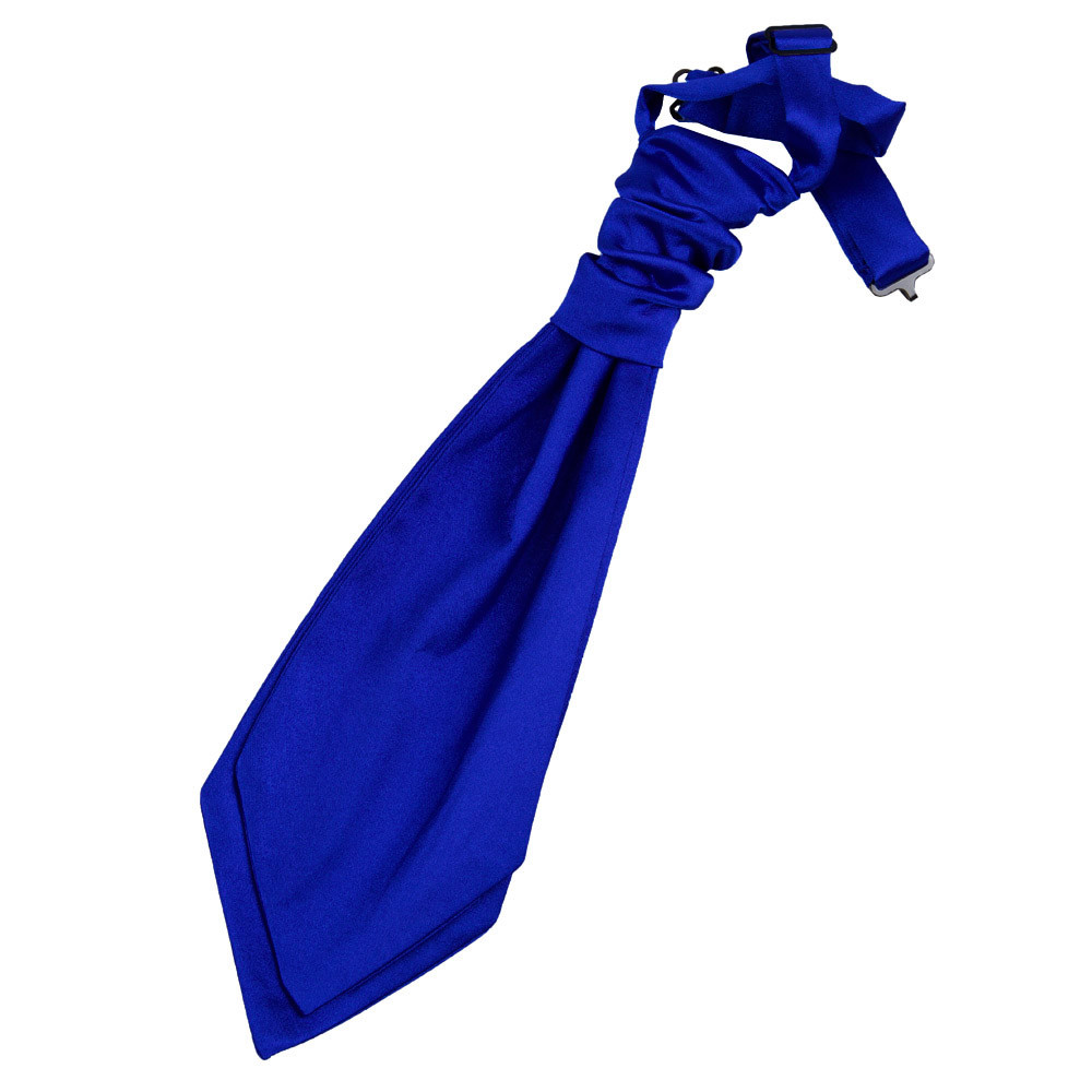 Royal Blue Boys Satin Plain Solid Pre-Tied Ruche Wedding Cravat by DQT