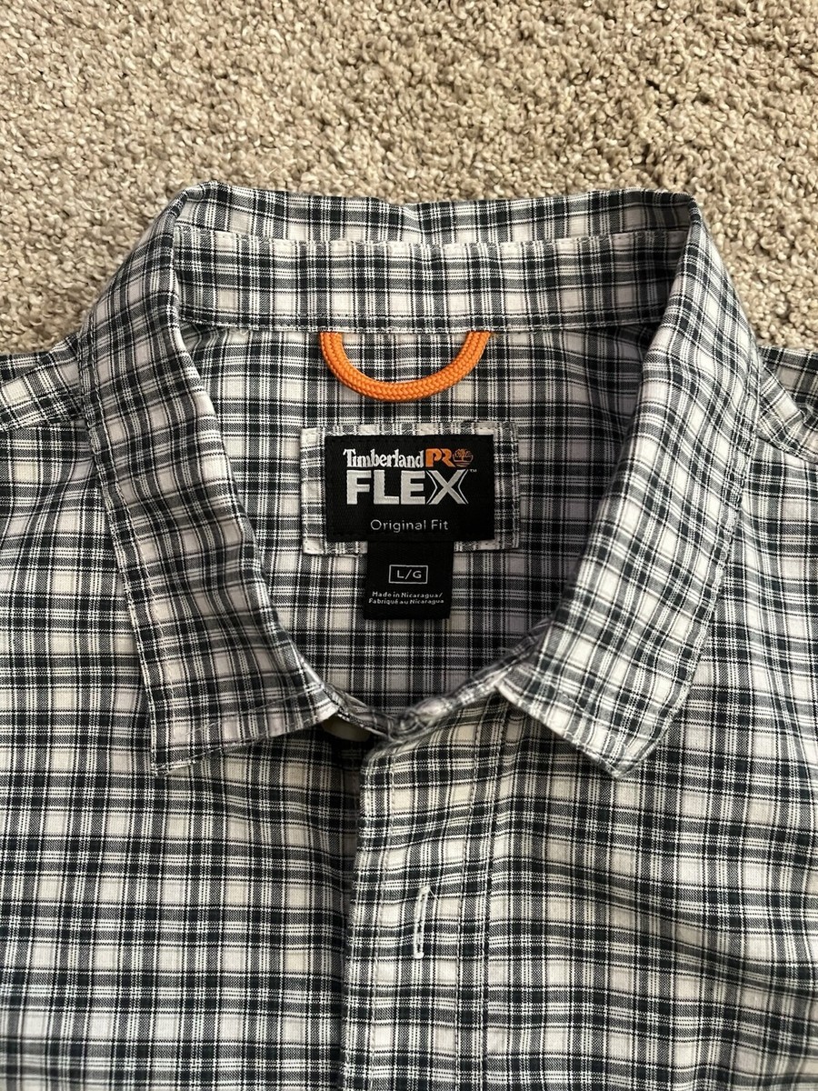Timberland Pro Flex Mens L Shirt Short Sleeve Green/white Plaid