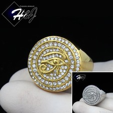 MEN Stainless Steel Icy Bling CZ Silver/Gold Plated 3D Egyptian Round Ring R143