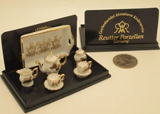 Reutter Dollhouse Miniature 1/12 Scale Porcelain Tea Set Gold Design 8 Pieces
