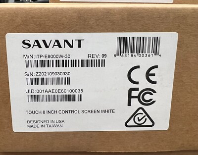 Savant ITP-E8000W-30 8 Inch Touch Control Screen - White
