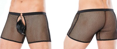 ANDALEA NETZ BOXER SHORTS WETLOOK EINSATZ clubwear schwarz lack transparent