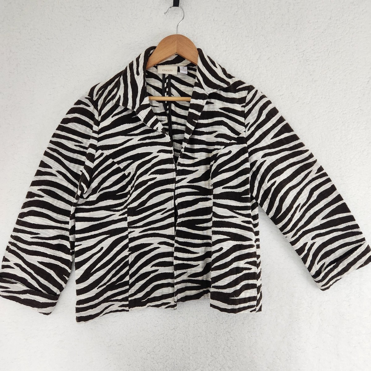 Chico Zebra animal Print Women's Jacket Brown White Size 2 | eBay