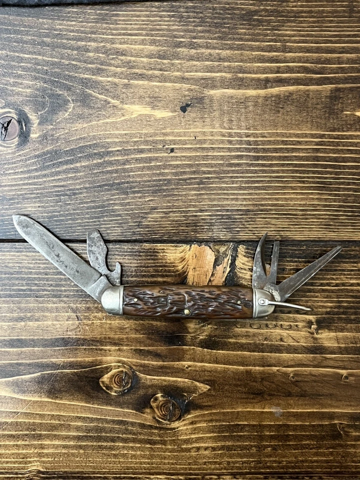 Vintage Challenge Cutlery Company Scout Knife-Jigged Bone Bridgeport Conn EUA - Imagem 2 de 4