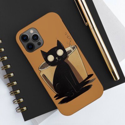 Cartoon coffee cat themed Tough Phone Cases, Case-Mate