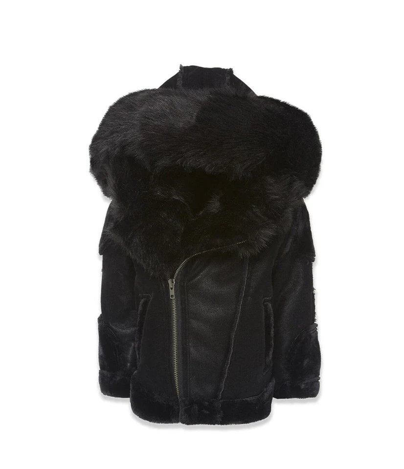 JORDAN CRAIG BOYS MOTO SHEARLING JACKET BLACK TRIPLE FUR KIDS SIZES BABY 2T-16