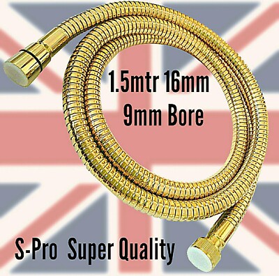 1,5 METER GOLD DUSCHSCHLAUCH SUPER QUALITÄT 16 mm SCHLAUCH BESTE GUMMIAUSKLEIDUNG UK VERKÄUFER