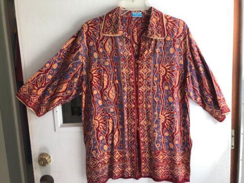 Vintage indische Textilbluse "Handdruck 100%" mit Knöpfen vorne Kurzarm - Bild 2 von 11