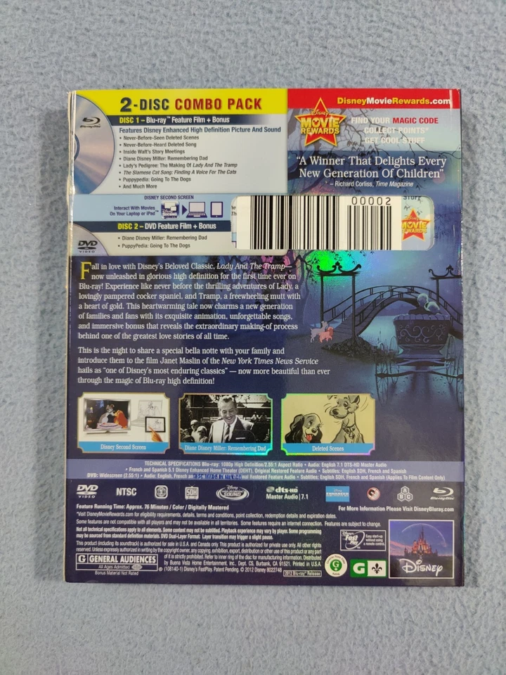 НОВЫЙ ЗАПЕЧАТАННЫЙ DISNEY ЛЕДИ И БРОДЯГА БРИЛЛИАНТ ИЗДАНИЕ BLU-RAY + DVD С ОБЛОЖКОЙ - Изображение 2 из 2