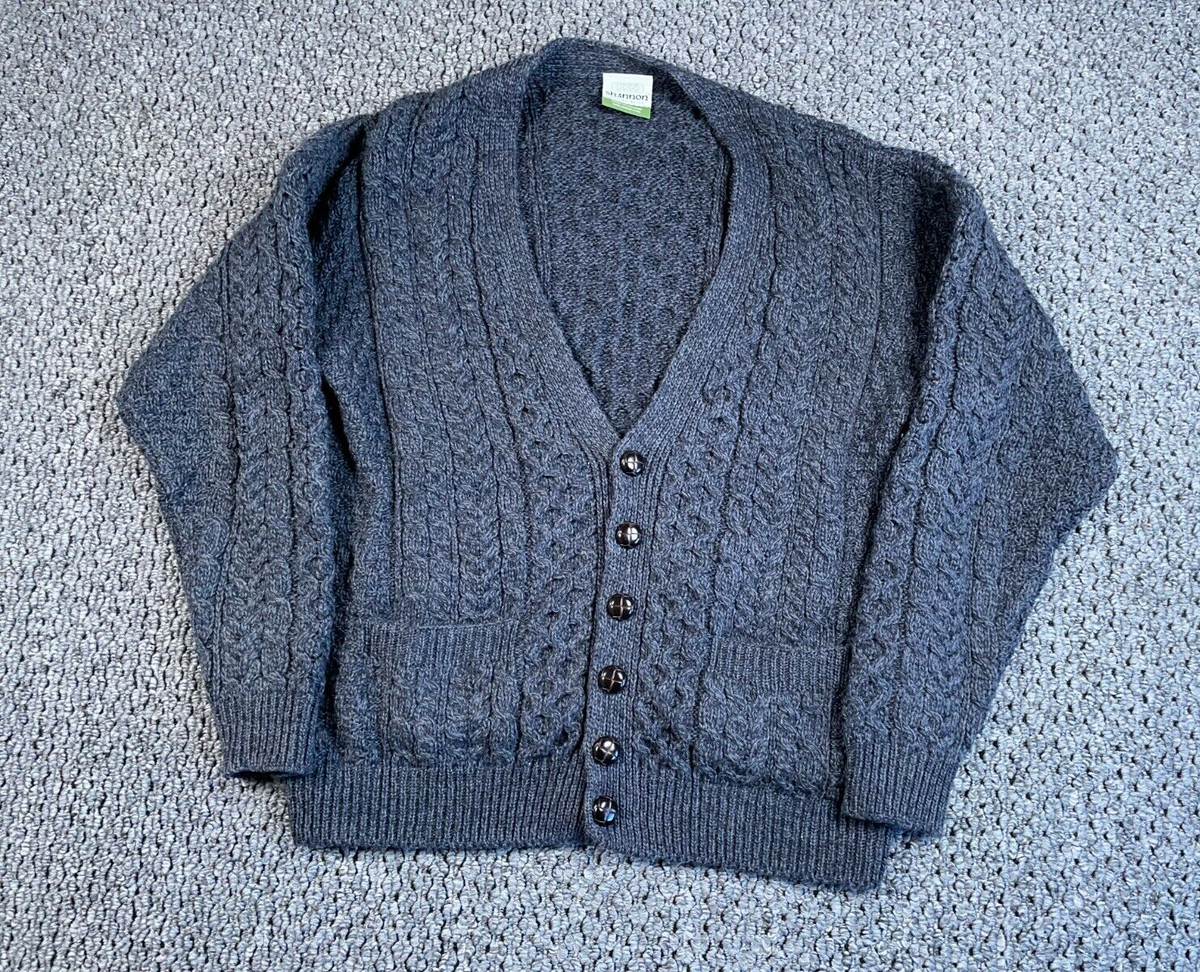 Shannon Merino Wool Cable Knit Cardigan Men's Large Dark Gray