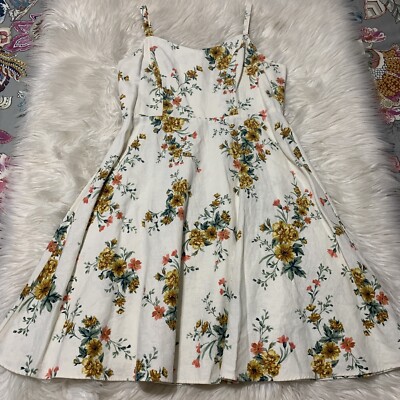 Old Navy Womens Cami Sun Dress Floral Linen Blend Smocked Back Beige Medium  | eBay