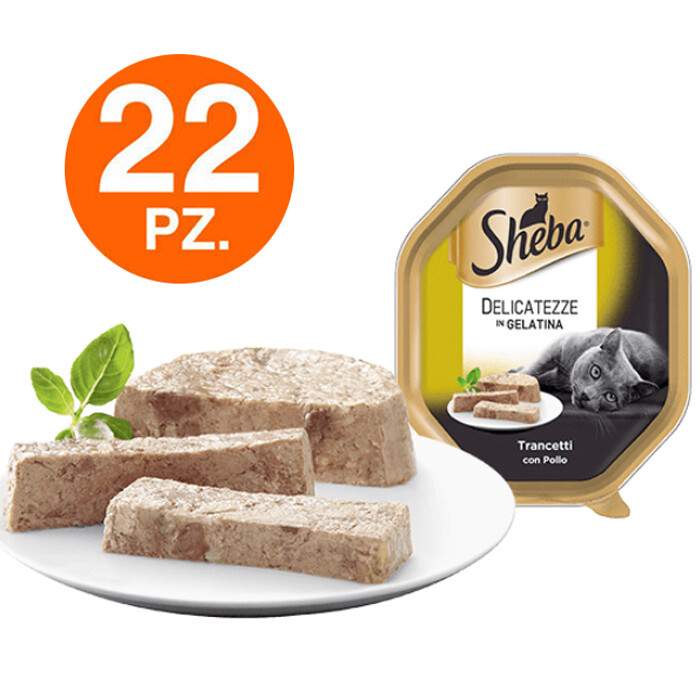 Sheba Delicatezze in Gelatina Pollo Cibo Umido per Gatti Adulti Vaschette 22x85g