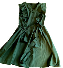 SHEIN Dress Womens Medium Green Ribbed Mini Wrap Casual Short Sleeve Mock Neck