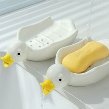 Soap Dish Self Draining Soap Holder Cute Duck Shape Soap Rack Home Decor UK