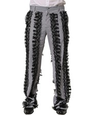 Dolce & Gabbana BlackGray Pinstripe Embellished Trouser Men's Pants