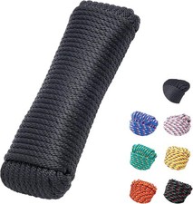 3/8 Inch 100 ft Solid Braided Polypropylene Rope Black, 2200 lbs