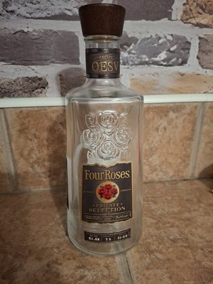 Four Roses Kentucky Bourbon Empty Whiskey Bottle 9.5  Tall Embossed Roses W/Cork