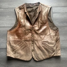 Coronado Concealed Carry 100% Bison Distressed Snap Leather Biker Vest Size 44