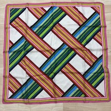 Beautiful White Scarf with a geometric Pattern with Multicolor Pure Silk sz 30"