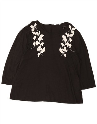 Fat Face Damen Grafik 3/4 Arm Tunika Oberteil UK 22 3XL schwarz Blumen Baumwolle FA20