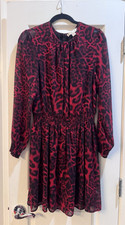 Michael Kors Leopard Print Red Black Long Sleeve A-Line Dress Size L