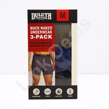 NEW Duluth Trading Buck Naked Boxer Brief Men's MEDIUM Blue Gray Black - 3 Pack