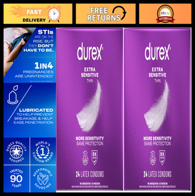 Extra Sensitive Thin Lubricated Latex Condoms for Men, 48 Count (2 Packs)