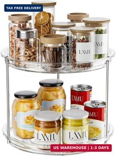 LAMU 2 Tier Lazy Susan Turntable Organizer for Cabinet, 9'' Rotating Spice Rack