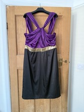 Teatro Purple Black Evening Dress UK 18 Gold Sequin Waist Cocktail Party Wear