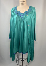 Vintage Nightgown Set SIZE SMALL GREEN BLUE nylon classic SHADOWLINE 70s 80s