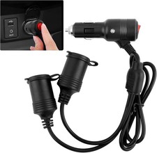 3Ft 1 to 2 Car Cigarette Lighter Extension Cord with Switch and Dust 1 Tuo 2