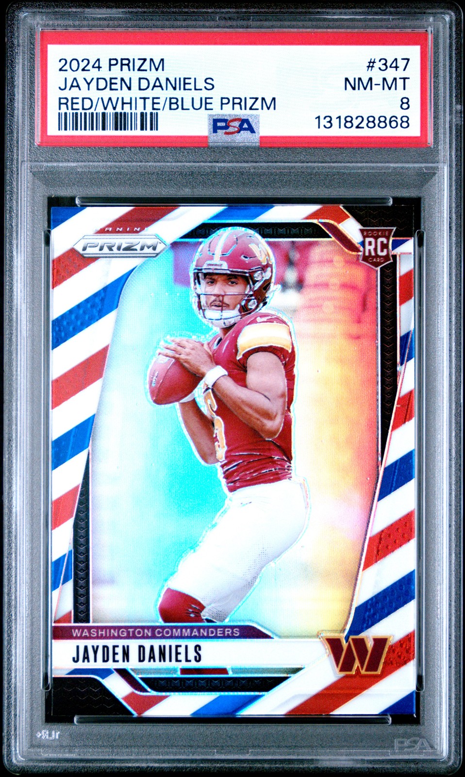 2024 PANINI PRIZM RED/WHITE/BLUE PRIZM #347 JAYDEN DANIELS PSA 8