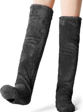 Over Knee Fuzzy Socks for Men Women, Warm Cozy Leg Warmers for Winter, Open-To