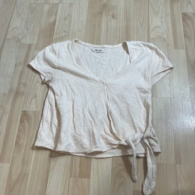 Madewell Texture & Thread wrap-tie top in an off-white or cream color XS 
