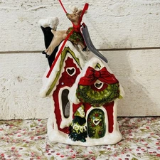 Blue Sky “Happy Holidays Deer” Christmas Tea Light Candle House NEW