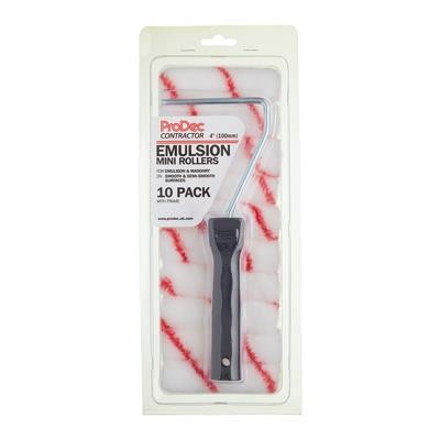 ProDec Contractor 10pk 4"" Emulsion Mini Rollers & Frame Set (12 Pack)