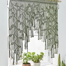 Macrame Valance Curtain for Kichen Windows 33.46x37.4Inch Farmhouse Boho Leav...