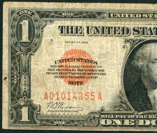 Fr. 1500. $1 1928 RED SEAL (( FUNNYBACK )) United States Note PAPER CURRENCY