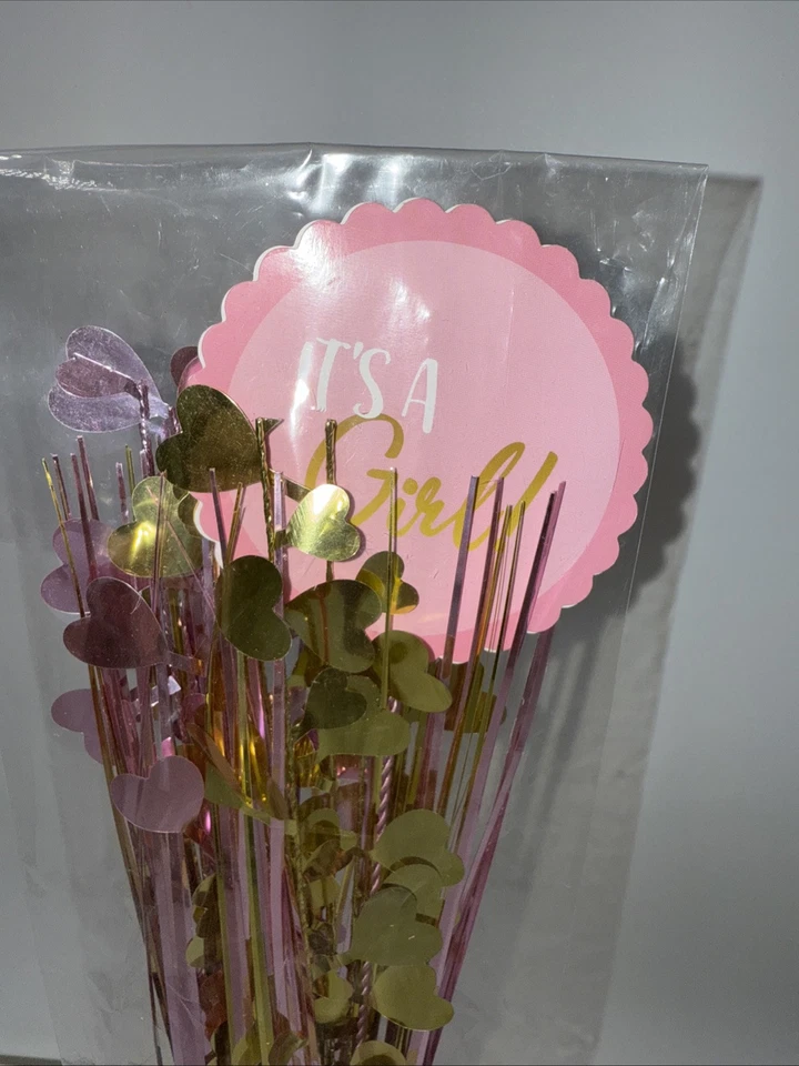 Suministros de fiesta para baby shower It's A Girl centro de mesa metálico oro rosa Foto 3 de 4