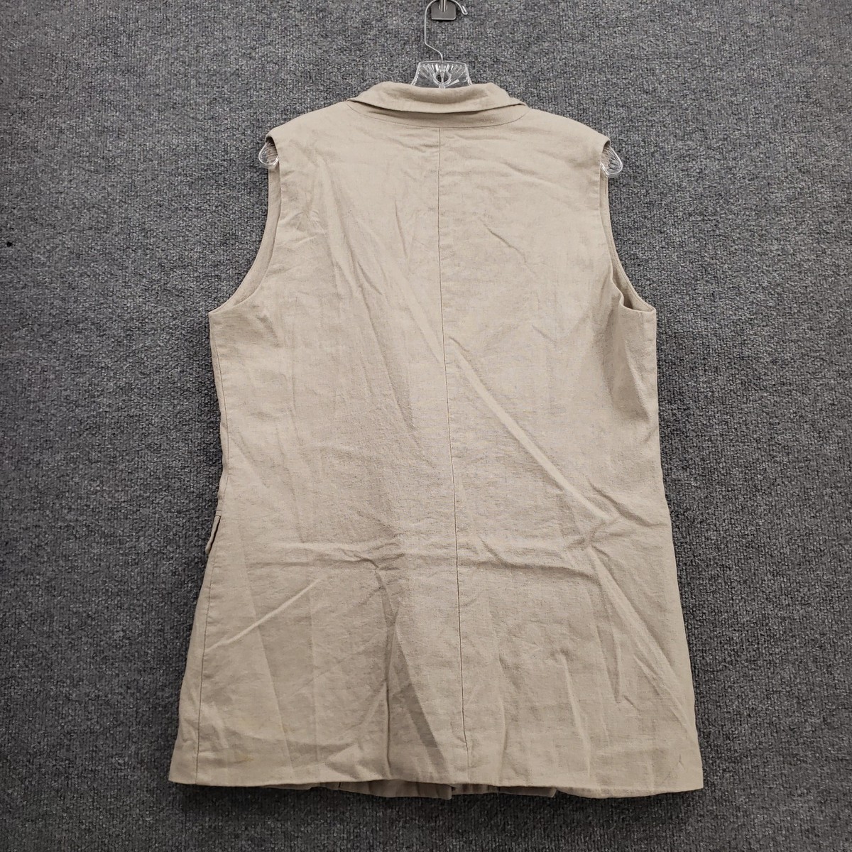 Halston Blazer Vest Womens L Large Beige Linen Blend Double