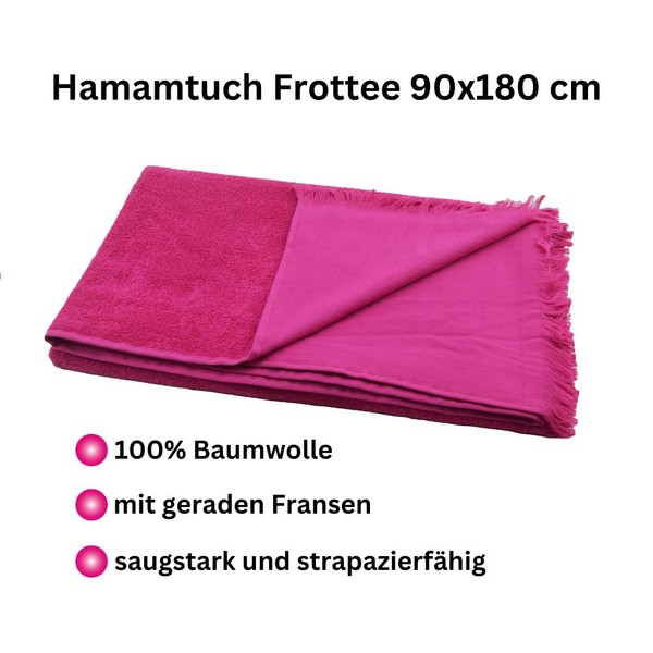 Badetuch Hamamtuch Saunatuch Frottee Pink Mit Geraden Fransen Ca. 90X180 Cm-image
