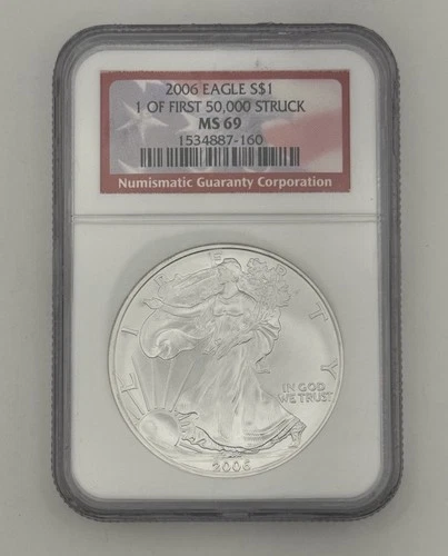 2006 1 Ounce Silver Eagle 1 Of 50,000 First Strike MS 69 NGC Liberty Coin 999