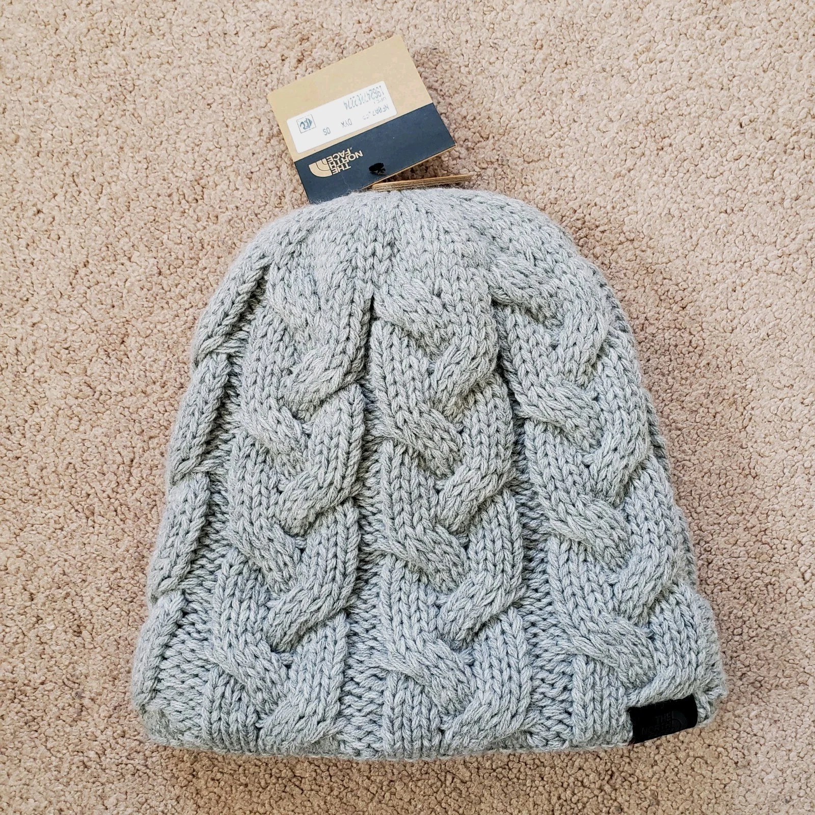 Nwt North Face Cable Minna Beanie Chunky Knit Hat Fleece Lining Gray One Size