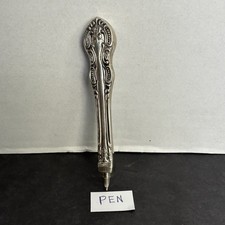 Vintage Ornate Metal Ballpoint Pen Silver Tone Scroll Floral Handle Chrome Trim