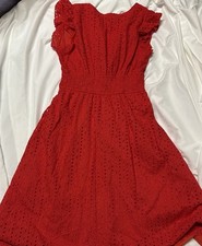 SHEIN eyelet embroidery butterfly sleeve dress Red, Size 8/10 Large