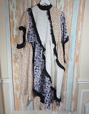 Prairie Patchwork Floral Ruffle Maxi Dress Gypsy Indie Boho Coquette. Size S