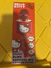 Hello Kitty Bling Karaoke Mic Wireless Bluetooth Speaker Pink Red USB FM Radio