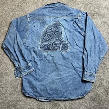 Vintage Tyca Shirt Mens Medium Blue Denim Embossed Motorcycle Eagle Made in USA