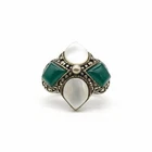 Vintage Green Onyx Mother Of Pearl Marcasite Sterling Silver Ring SZ 7
