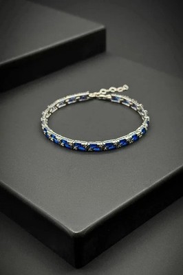 6.50Ct Baguette Lab-Created Sapphire Men's Tennis Bracelet 14K White Gold Finish
